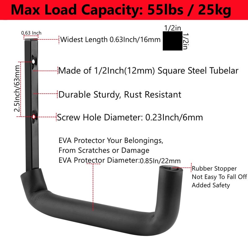 Heavdace 8 Pack Garage Storage Hooks 10 Inch Heavy Duty Ladder Storage Hanger  Wall Mounted Utility Rack - Image 3